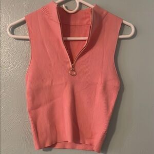 Pink Sleeveless Zip-Up Top